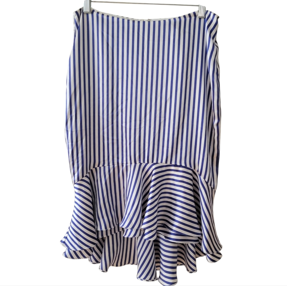 Lauren by RL Blue & White Stripe Silk Mermaid Skirt Size 2